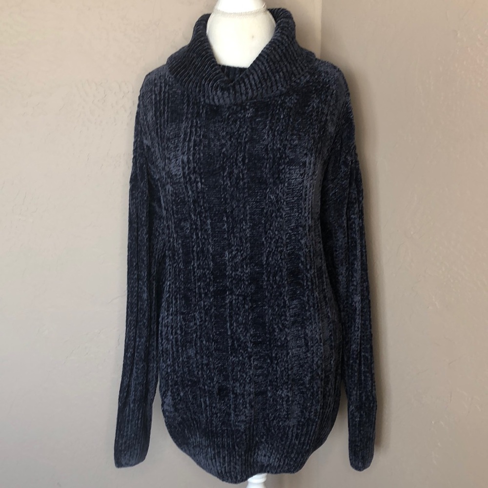 New Navy Chenille Cowl Neck Oversized Sweater - Picture 2 of 8